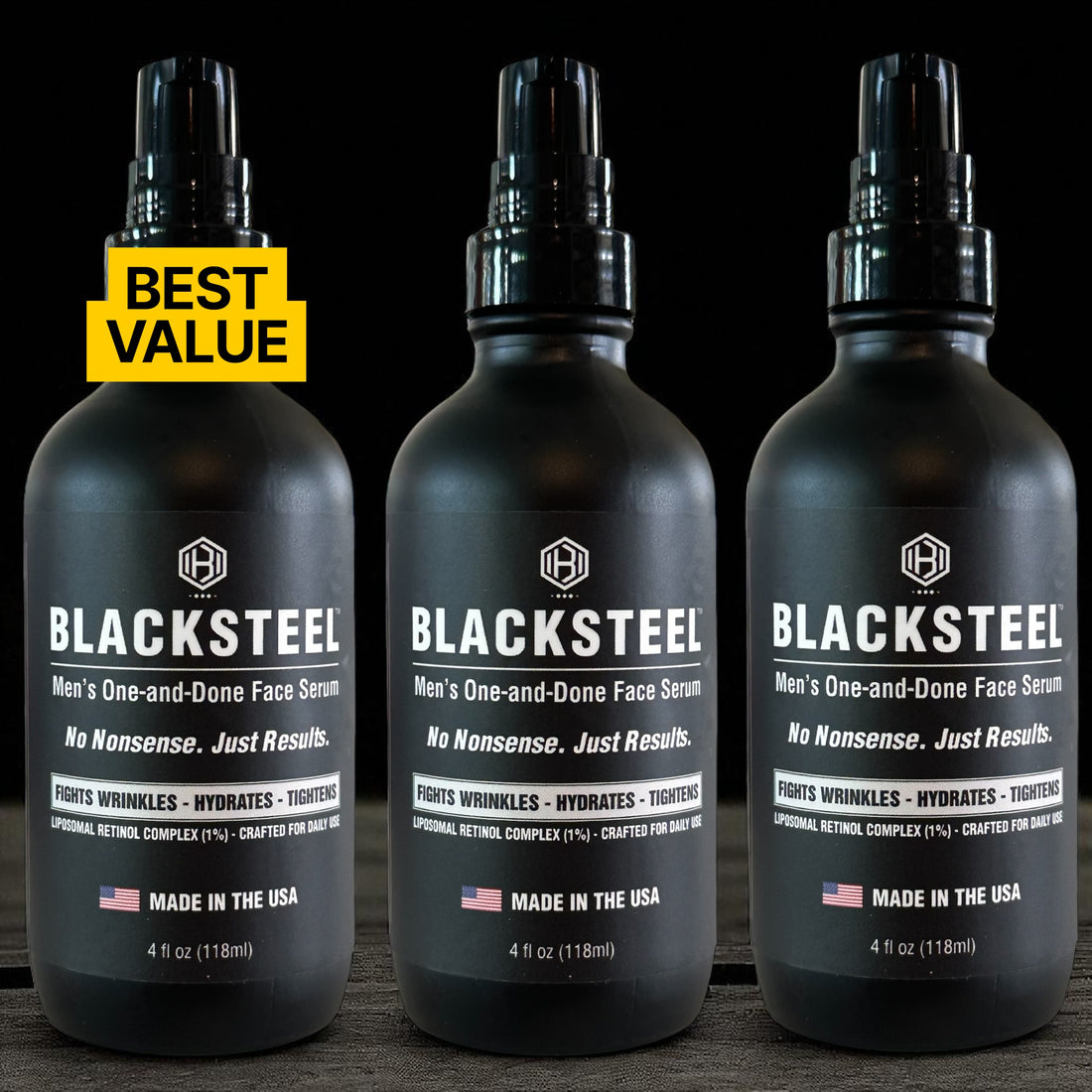 Three bottles of BLACKSTEEL men&